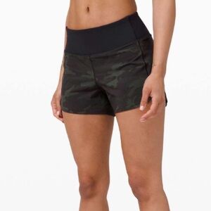 Lululemon Speed Up Short Long *4" Updated Fit Incognito Camo Multi Gator Green